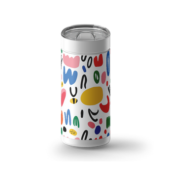 Doodle Dash wrap on a white ceramic Wrapware tumbler