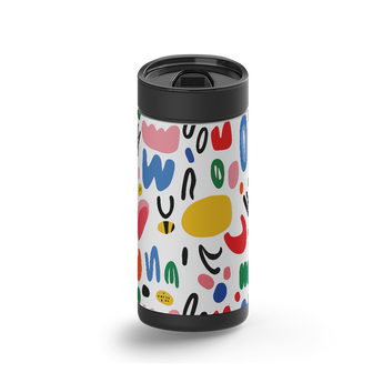 Doodle Dash wrap on a black ceramic Wrapware tumbler