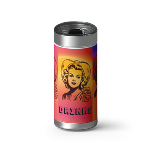 DRINKS-ON-ME-DRINKS-ON wrap on a brushed stainless Wrapware tumbler