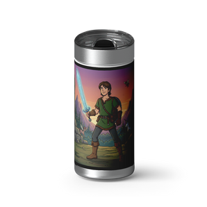 Dungeon's Hero Custom Tumbler wrap on a brushed stainless Wrapware tumbler