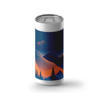 Dusk Peaks wrap on a white ceramic Wrapware tumbler