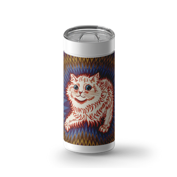 Fiery Cat wrap on a white ceramic Wrapware tumbler