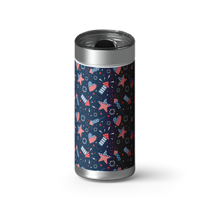 Firecracker Celebration wrap on a brushed stainless Wrapware tumbler