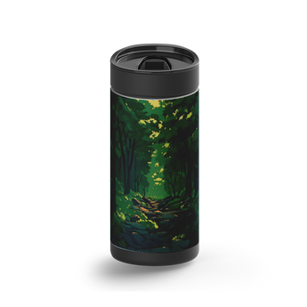 Forest Path wrap on a black ceramic Wrapware tumbler