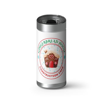 Gingerbread Construction Crew wrap on a brushed stainless Wrapware tumbler