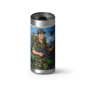 Joe Military Hero Custom Tumbler wrap on a brushed stainless Wrapware tumbler