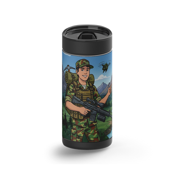 Joe Military Hero Custom Tumbler wrap on a black ceramic Wrapware tumbler