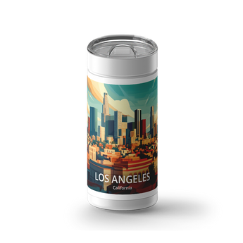 Los Angeles Travel Poster wrap on a white ceramic Wrapware tumbler