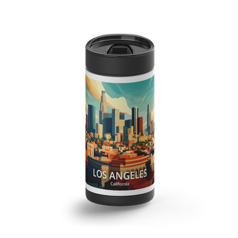 Los Angeles Travel Poster wrap on a black ceramic Wrapware tumbler