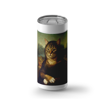 Meowna Lisa wrap on a white ceramic Wrapware tumbler
