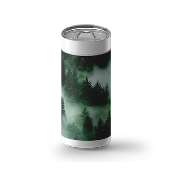 Misty Pines wrap on a white ceramic Wrapware tumbler