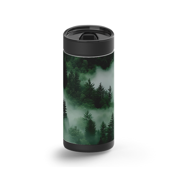 Misty Pines wrap on a black ceramic Wrapware tumbler