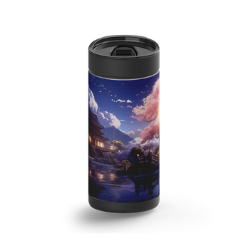 Moon-lit Temple wrap on a black ceramic Wrapware tumbler