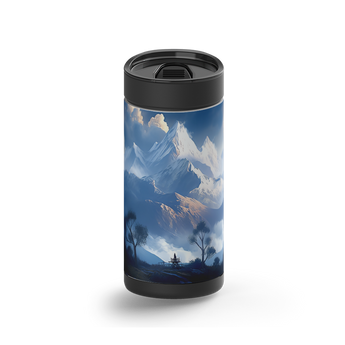 Mountain Peaks wrap on a black ceramic Wrapware tumbler