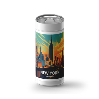 New York Travel Poster wrap on a white ceramic Wrapware tumbler