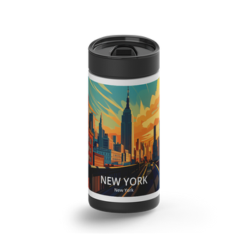 New York Travel Poster wrap on a black ceramic Wrapware tumbler
