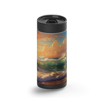 Ocean Waves at Sunset wrap on a black ceramic Wrapware tumbler