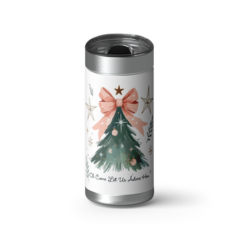 Oh Come Let Us Adore wrap on a brushed stainless Wrapware tumbler