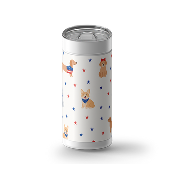 Patriotic Pups wrap on a white ceramic Wrapware tumbler