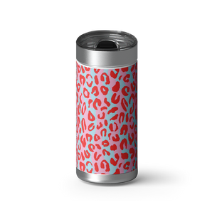 Pink & Light Teal Cheetah Print wrap on a brushed stainless Wrapware tumbler