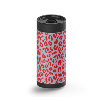 Pink & Light Teal Cheetah Print wrap on a black ceramic Wrapware tumbler