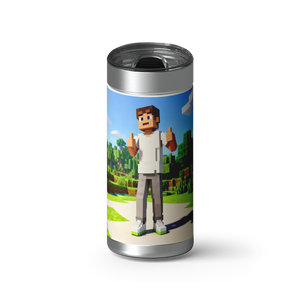 Pixel Mines Custom Tumbler wrap on a brushed stainless Wrapware tumbler
