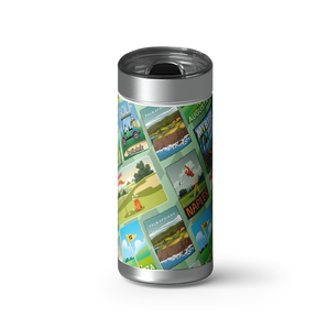 Postcards From the Green wrap on a brushed stainless Wrapware tumbler