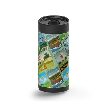 Postcards From the Green wrap on a black ceramic Wrapware tumbler