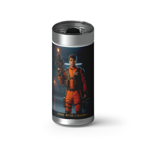 Raider Scavenger Custom Tumbler wrap on a brushed stainless Wrapware tumbler