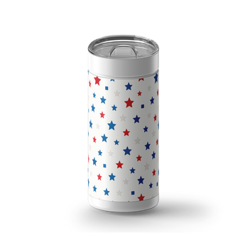 Red White and Blue Stars wrap on a white ceramic Wrapware tumbler