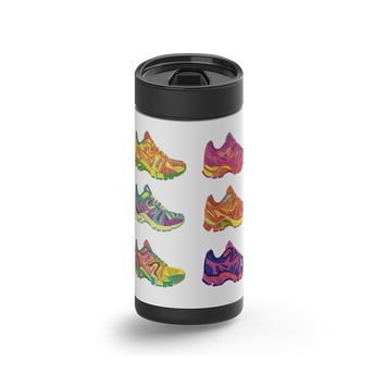Retro Runners wrap on a black ceramic Wrapware tumbler