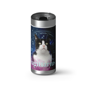 Sagittarius Zodicat Custom Tumbler wrap on a brushed stainless Wrapware tumbler