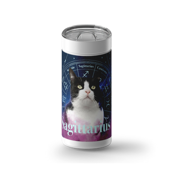 Sagittarius Zodicat Custom Tumbler wrap on a white ceramic Wrapware tumbler