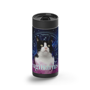 Sagittarius Zodicat Custom Tumbler wrap on a black ceramic Wrapware tumbler