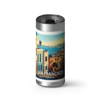 San Francisco Travel Poster wrap on a brushed stainless Wrapware tumbler