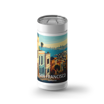 San Francisco Travel Poster wrap on a white ceramic Wrapware tumbler