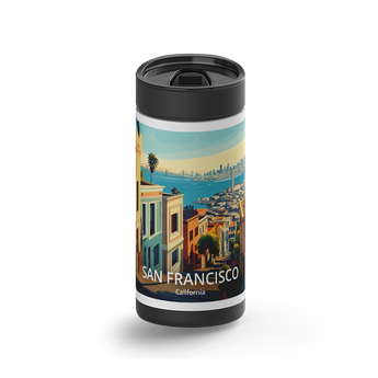 San Francisco Travel Poster wrap on a black ceramic Wrapware tumbler
