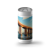 Sarasota Travel Poster wrap on a white ceramic Wrapware tumbler