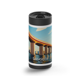 Sarasota Travel Poster wrap on a black ceramic Wrapware tumbler