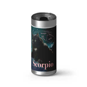 Scorpio Zodicat Custom Tumbler wrap on a brushed stainless Wrapware tumbler