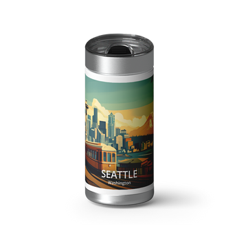 Seattle Travel Poster wrap on a brushed stainless Wrapware tumbler