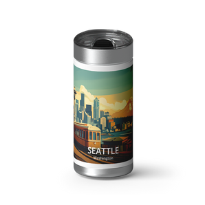 Seattle Travel Poster wrap on a brushed stainless Wrapware tumbler