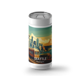 Seattle Travel Poster wrap on a white ceramic Wrapware tumbler