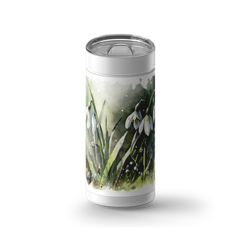 Snowdrop wrap on a white ceramic Wrapware tumbler