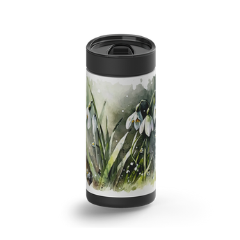 Snowdrop wrap on a black ceramic Wrapware tumbler