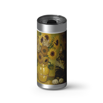Sunflower Kitty wrap on a brushed stainless Wrapware tumbler