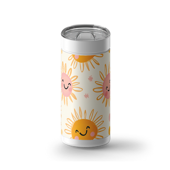 Sunny Smiles wrap on a white ceramic Wrapware tumbler