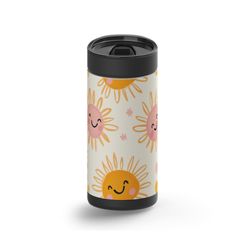 Sunny Smiles wrap on a black ceramic Wrapware tumbler