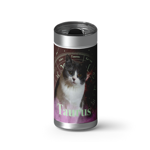 Taurus Zodicat Custom Tumbler wrap on a brushed stainless Wrapware tumbler