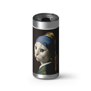 The Cat with the Pearl Earring wrap on a brushed stainless Wrapware tumbler